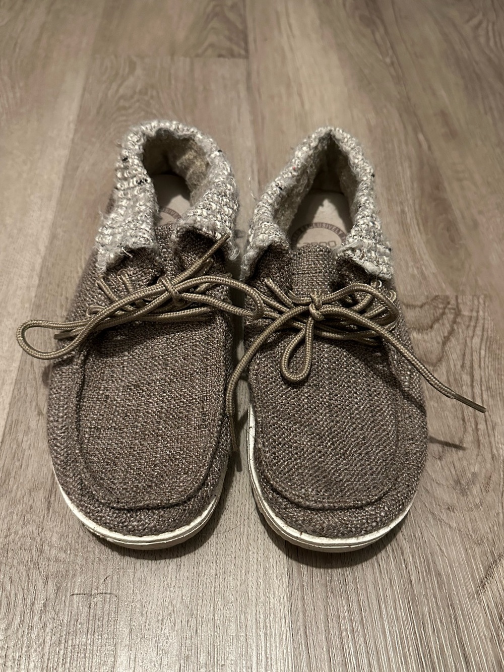 Hey Dude Women’s Taupe Knit Lace-Up Slippers